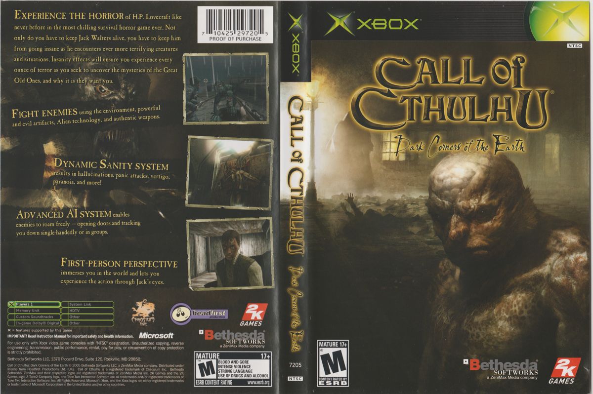 Call of Cthulhu Dark Corners of the Earth box art for Xbox
